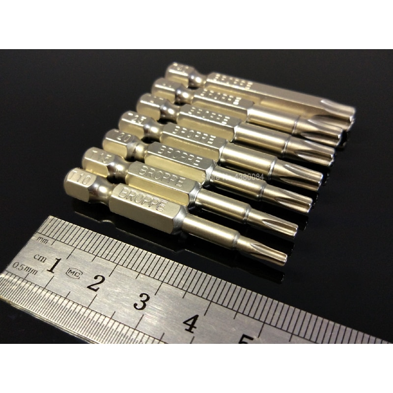7 stk sæt 50mm magnetiske 5-- punkts stjerne / torx skruetrækker bor 1/4 "sekskant skruetrækker bits håndværktøj bor  s2