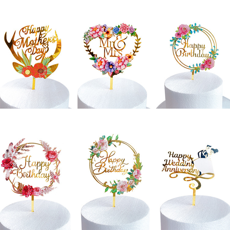 1PC kolorowe kwiaty cylinder na tort urodzinowy złoty akryl urodziny na przyjęcie deser dekoracja na niemowlę prysznic naczynia robić pieczenia