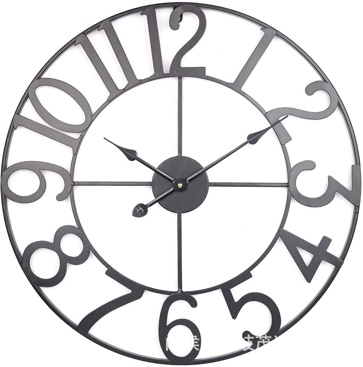 40/47/60/80cm Moderne 3D Große retro Schwarz Eisen Runde Kunst Hohl Metall Wanduhr nordisch Römischen Ziffern Uhr Heimat Dekoration: 60 Ziffern