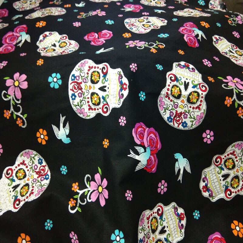 Vintage Halloween Punk Cool fleur tête de crâne série imprimé coton tissu 50x105cm crâne tissu Patchwork tissu robe fête: design 14 50x105cm