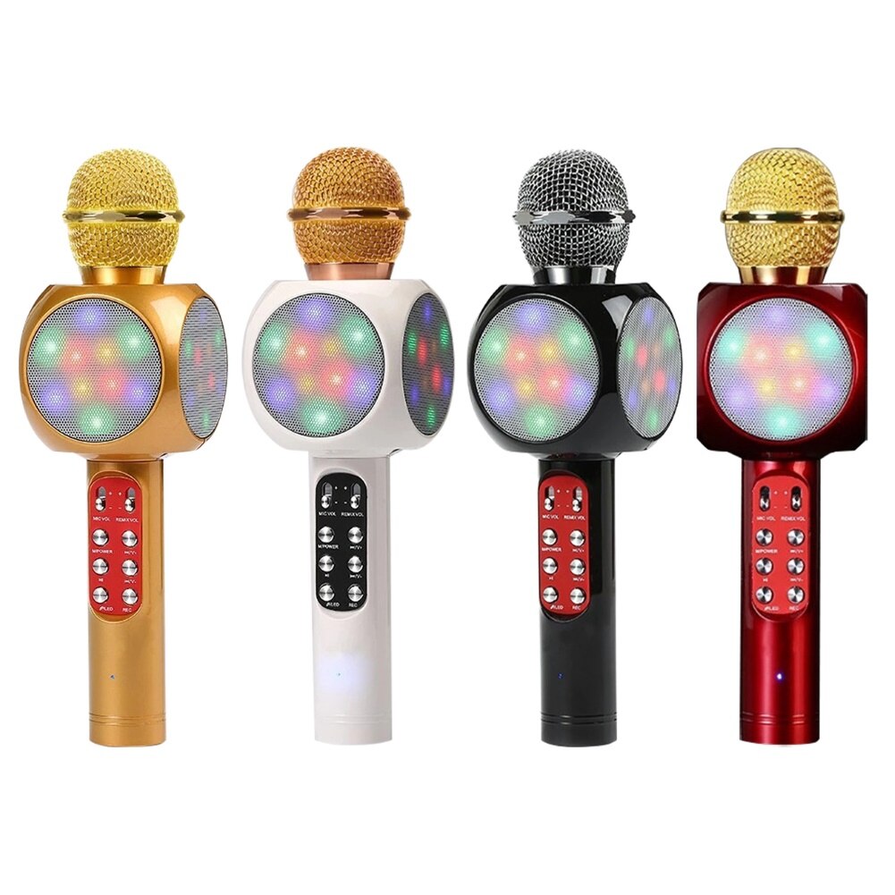 Hjem karaoke trådløs bluetooth farverig ledet højttaler kondensatormikrofon mikrofon