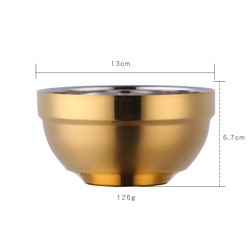 Grande tigela de macarrão de aço inoxidável tigelas não deslizamento dupla camada sopa bolinho tigelas panela quente utensílios cozinha: Gold-L