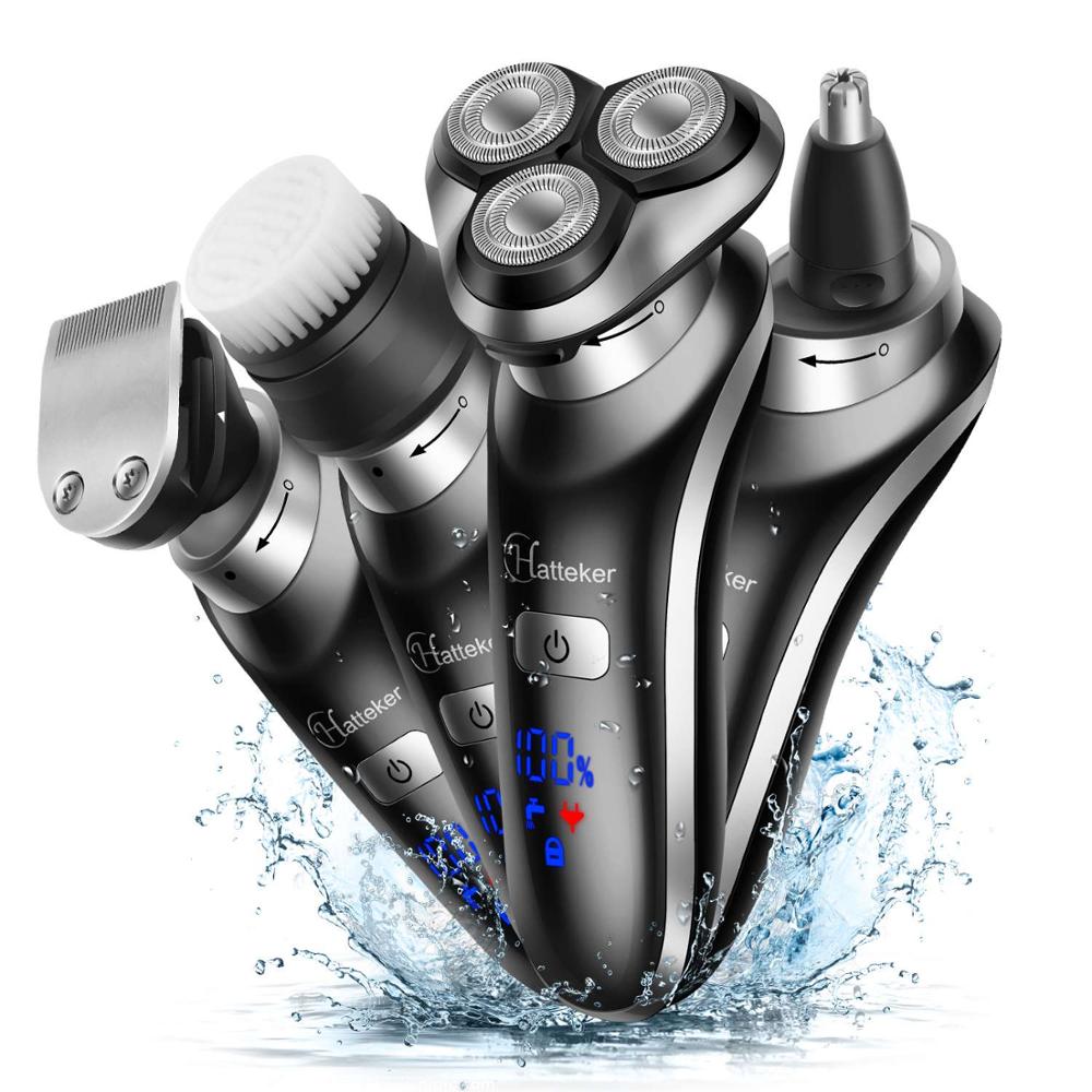 HATTEKER Rotary Electric Shaver 4 in 1 Facial Electric Razor for Men USB Rechargeable Grooming Kit Beard Wet Dry Shaving Machine: Default Title