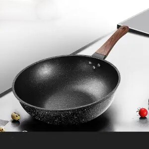 Maifan Stone Wok Non-stick Pan Pan Zonder Vette Rook Kookpot Inductie Kookplaat Gas Fornuis Huishouden Ijzeren Pan non Stick Pan: 30 cm without cover