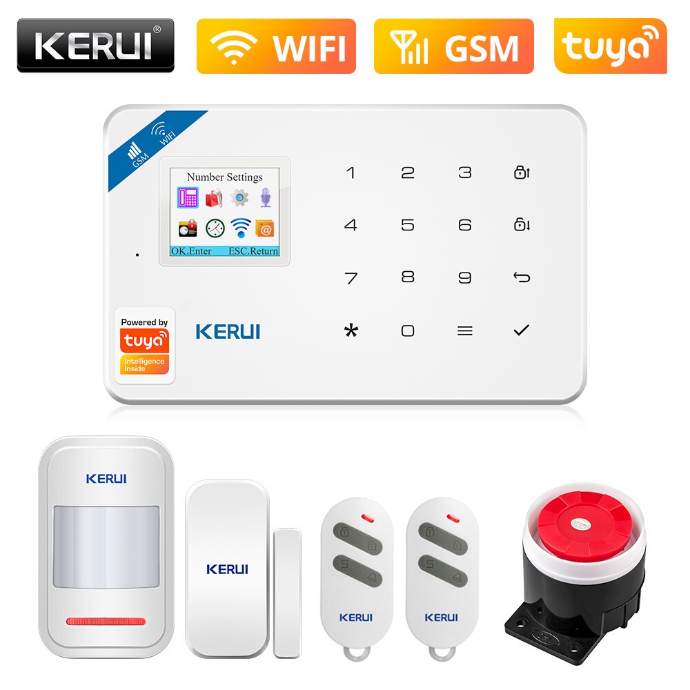 KERUI W181 Home Smart Security Alarm System Wireless WiFi GSM Tuya Control App 1.7 Inch Color Screen Operation Voice Prompt Host: Alarm Kit 2 / UK plug