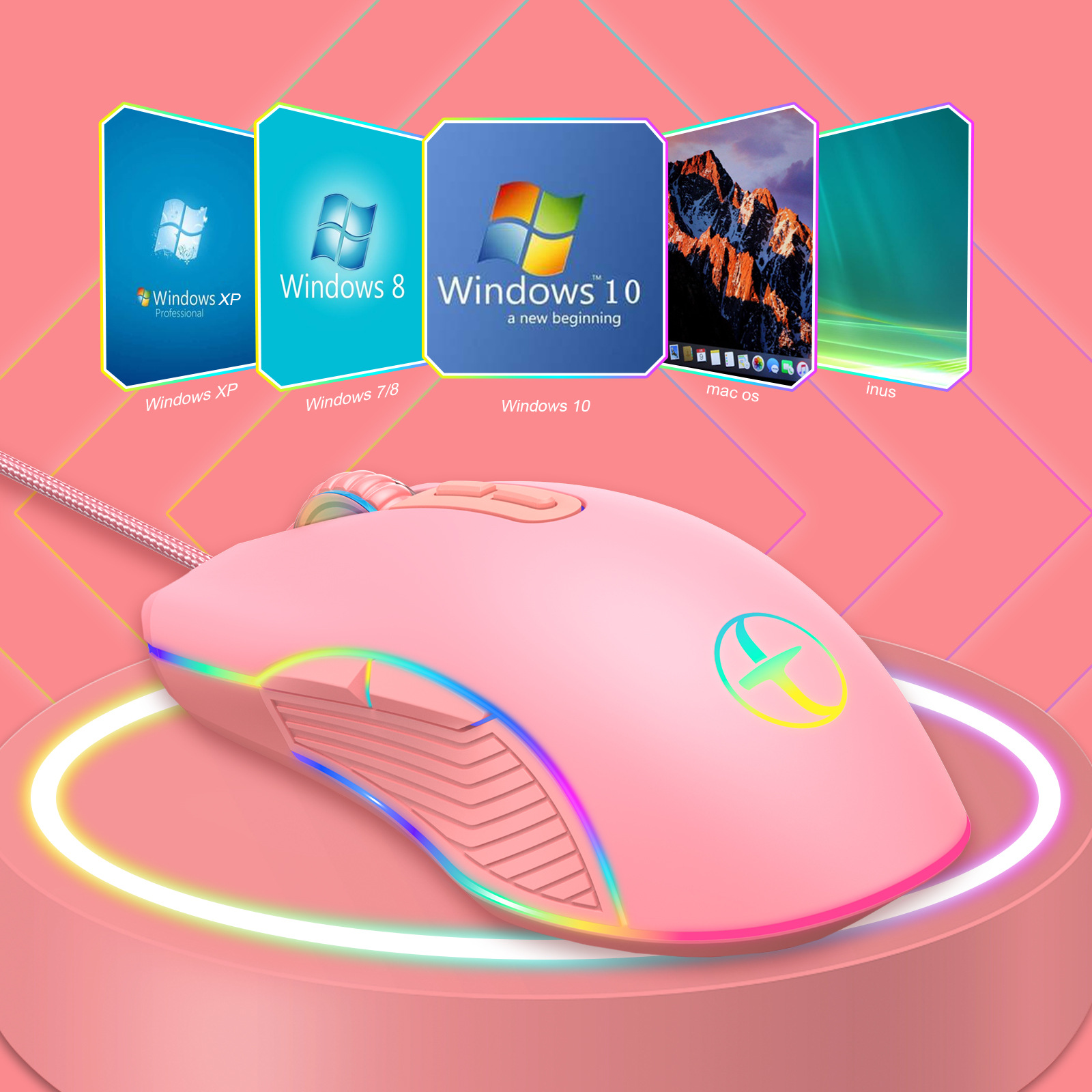 Pink Mouse Girl RGB Backlight Wired Mouse TYPE-C Gaming Mouse for PC Laptop Gaming