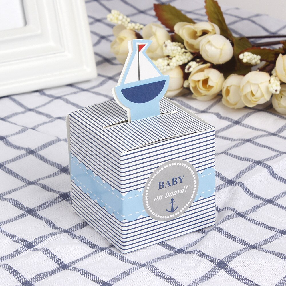 12 Stuks "Baby On Board! "Pop-Up Zeilboot Baby Candy Box Blue Birthday Party Baby Shower Decoraties Kids Favor Box