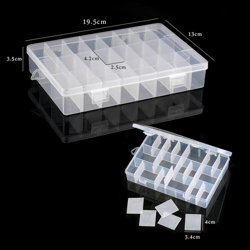 Caja de almacenamiento de plástico para joyas, compartimiento ajustable, caja para pendientes, estuche para joyería, varios tamaños: 19.5x13x3.5cm   1PCS