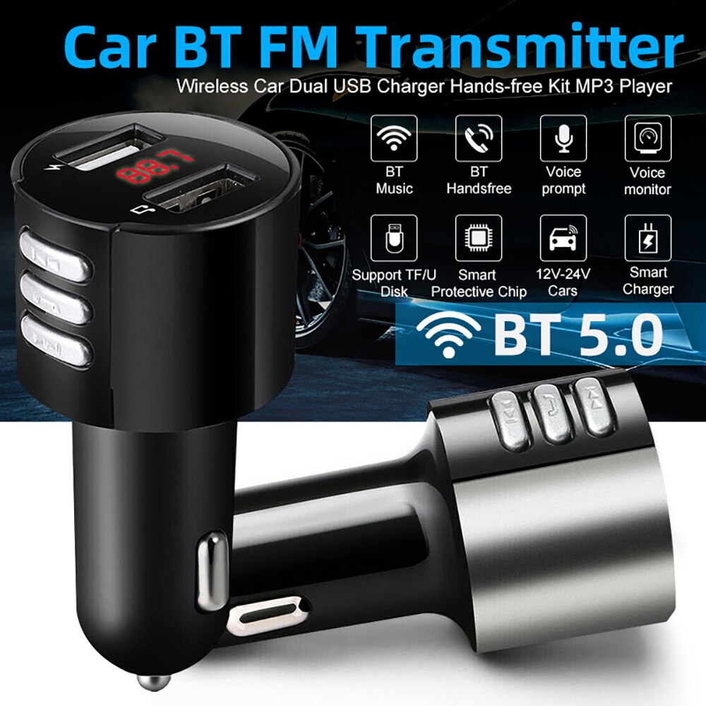 Victsing Draadloze Auto Dual Usb Charger Bluetooth 5.0 Fm-zender Handsfree Kit MP3 Speler Draadloze Transmissie Zender