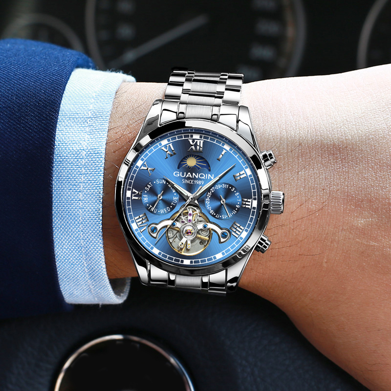 GUANQIN-Reloj de GJ16149-Men, Tourbillon automático, mecánico, resistente al agua 30M, con caja de acero inoxidable luminosa