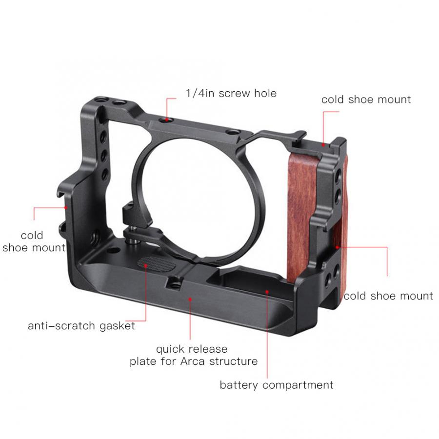 Ulanzi uurig C-RX100 liga de alumínio câmera volg expansão gaiola com punho de madeira para sony rx100 vii m7 gaiola câmera