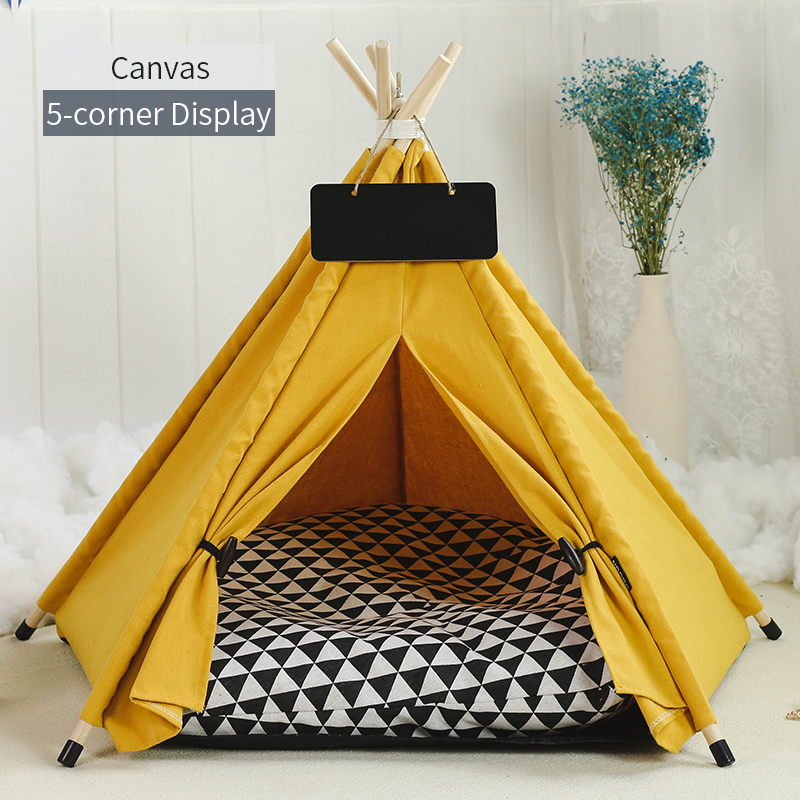 Tienda tipi para mascotas para gatos y perros, casa para perros lavable y extraíble portátil, casa para cachorros de interior con cojín y pizarra para gatos