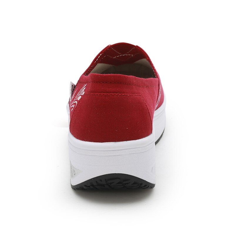 Vrouwen Platte Toning Schoenen Slip Lichtgewicht Dames Canvas Platform Schoenen Outdoor Vrouwen Fitness Afslanken Sneakers Rood Blauw