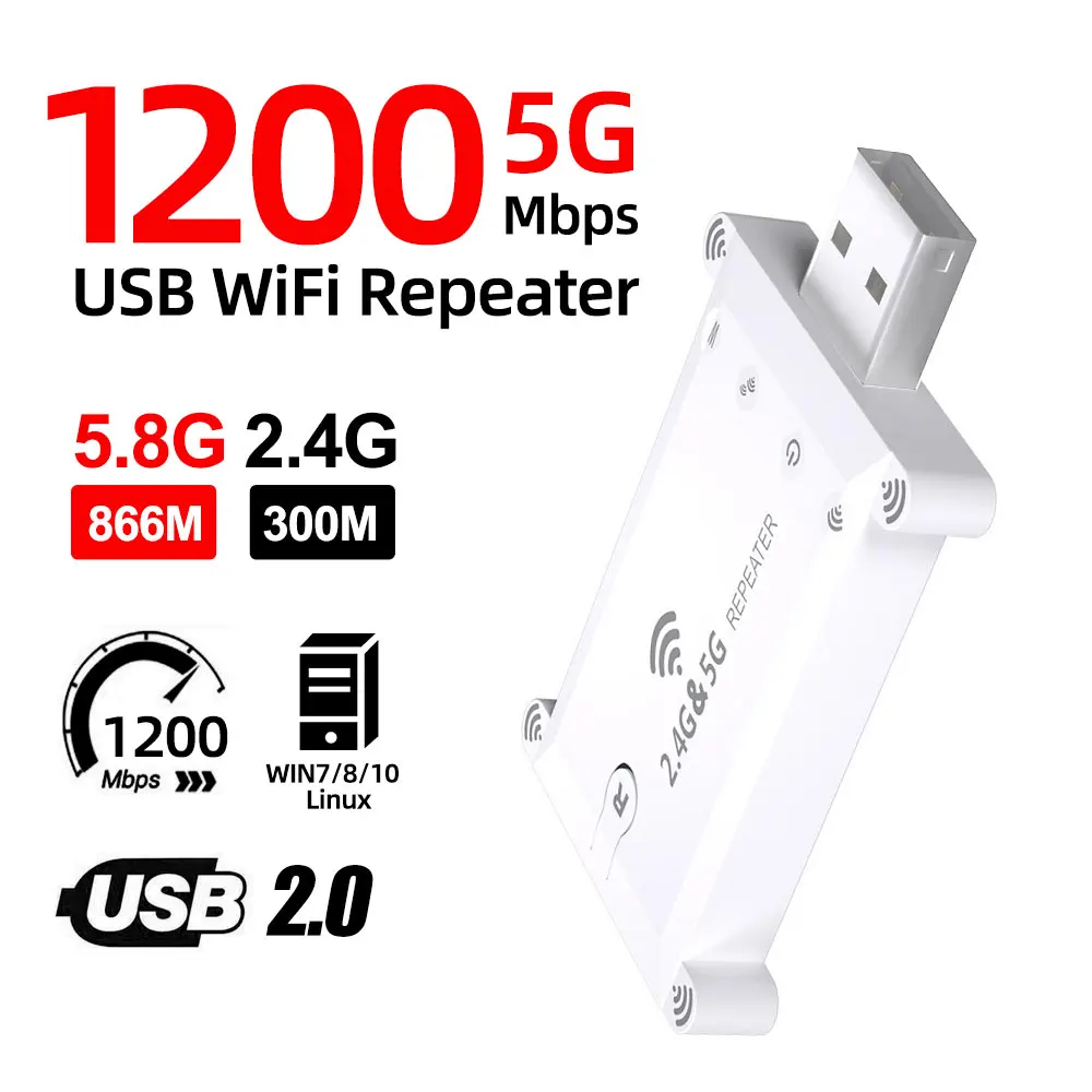 WALRAM WIFI5 AC1300 Dual Band 1200M Wireless Signal Amplifier Wifi Extender Booster 2.4g/5g Wifi Repeater Usb Power Supply