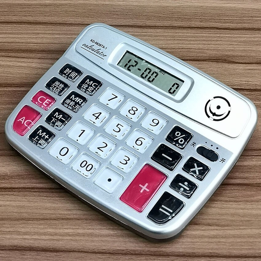 Musical Desktop Calculator 8-Digits LCD Display Electronic Calculator Counter Big Buttons Time Date Show Alarm Clock Function