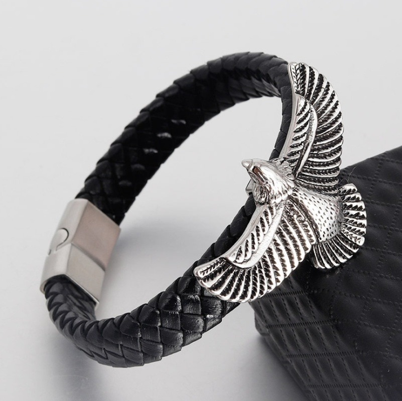 Pulsera de cuero de águila de cuerda para hombre, pulsera trenzada de cuero de , joyería de cuero para hombre