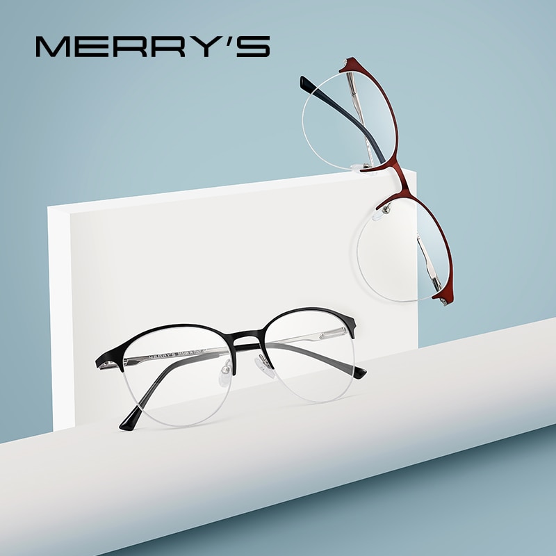 MERRYS-gafas con montura Ovalada para hombre y mujer, lentes de Unisex, con prescripción para miopía, Media óptica, S2042