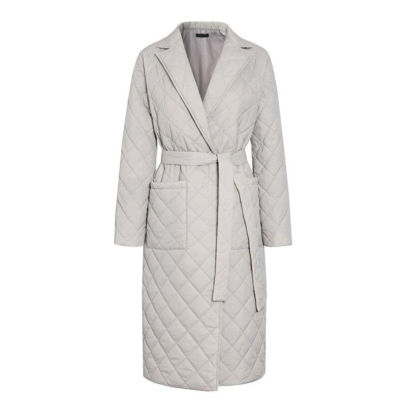LUZUZI-abrigo largo argyle para mujer, parkas finas con cuello, abrigo con cinturón, abrigo a cuadros para invierno: Light Grey / L