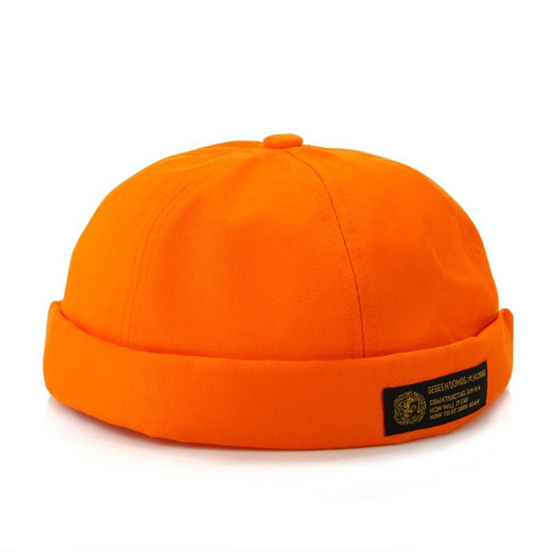 Vintage hip hop mænd kvinder hat vasket bomuld retro kraniet cap justerbar brimless hat udlejer åndbar beanie hat: Orange