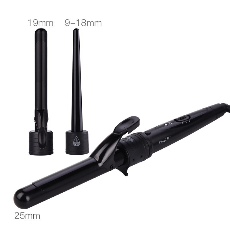 3 In 1 Temperature Control Styling Tools Ceramic Cone Hair Curling Iron Tong Electric Hair Curler Roller Curling Wand Waver 3536: Gold
