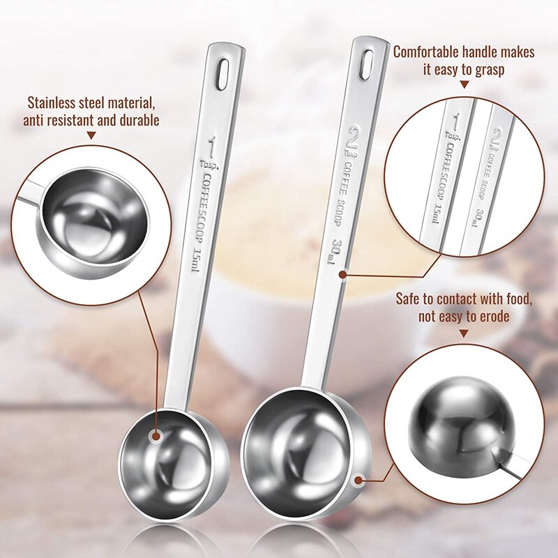 4 Stuks Koffie Scoop, Rvs Lange Steel Meten Koffie Scoop Lepels Voor Koffie Thee Suiker, 15 Ml En 30 Ml