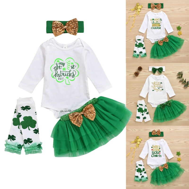 Ropa para niñas recién nacidas mi primer día de San Patricio, ropa para niñas, trébol, mameluco, niñas falda tutú, conjunto