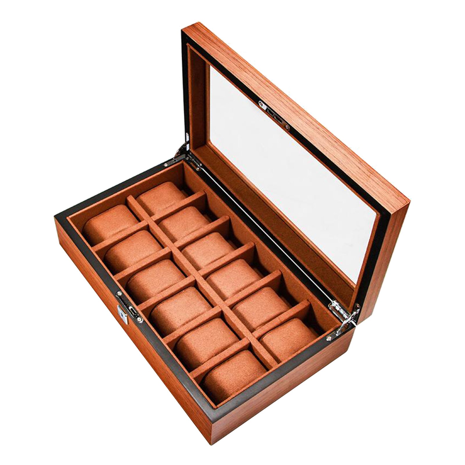 Multi Slot Wood Box Watch Display Case Glass Top Jewelry Storage Organizer: 12 Slots