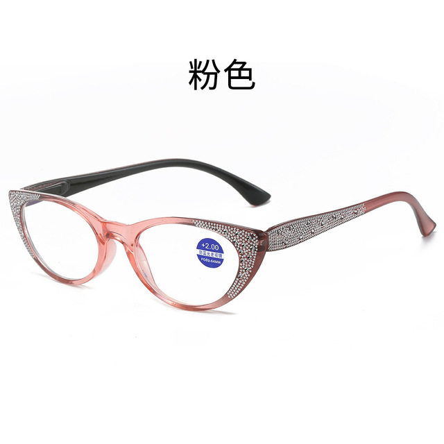Nuevas gafas de lectura Vintage con forma de ojo de gato y diamantes para mujer, gafas para presbicia antiluz azul, dioptrías + 1,0 a + 4,0: Rosa / +400