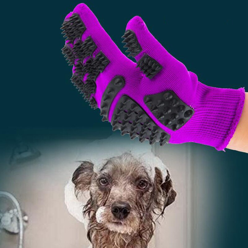 Perro mascota cepillo guante Deshedding suave eficiente Gato aseo de guante de baño para perros gato suministros para limpieza de mascotas guante perro peines