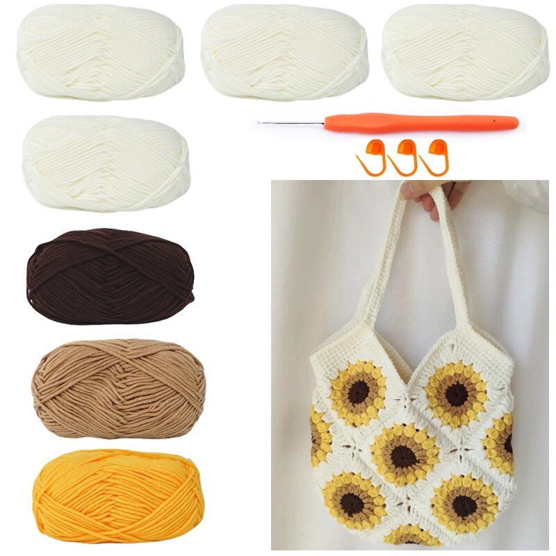 TPRPYN – Kit de Crochet de sac de tournesol avec fil, sac à bandoulière carré de grand-mère, bricolage fait à la main, sac à main patchwork