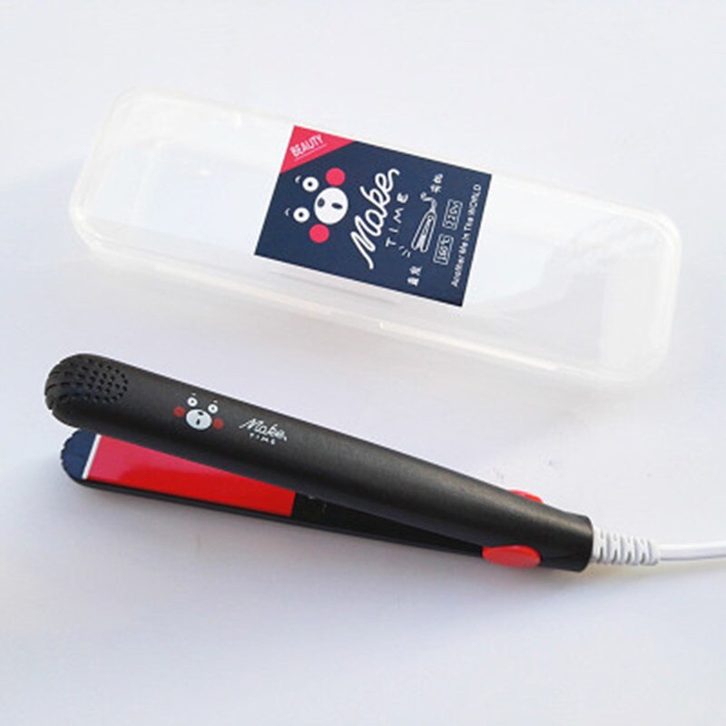 1PCs Mini Portable Steam Flat Hair Iron Hair Straightener Curler Straightening Cute Cartoon Curling Hair Irons: Black