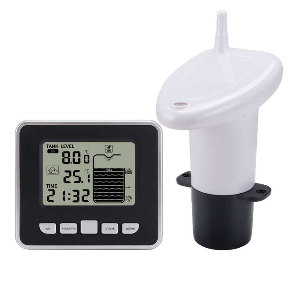 Ultrasonic Water Tank Level Meter Sensor w/Temperature Display Time Alarm Transmitter Receiver Liquid Depth Measuring Tools