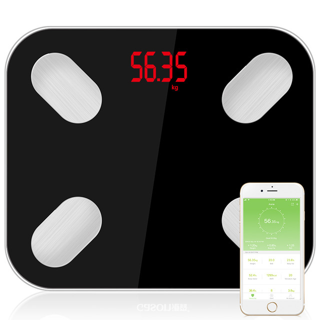 Weight Scale Body Fat Scale Healthy Smart Electronic LED Digital Weights Scales Weighing Machine Bathroom Balance Bluetooth APP: Black