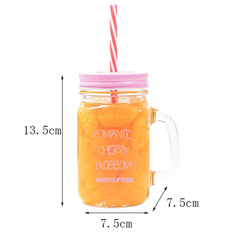 Lutning blå bokstaven glas kopp mason burk mugg med lock & halm glass frukt kall dricka glas smoothie kaffe koppgift