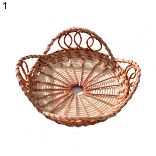 Cesta De Almacenamiento De Ratán - 32x21.5x6 Cm, Color Caqui, Para Pan, Frutas, Snacks O Decoración