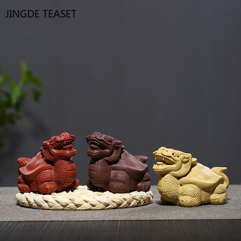Figura de dragón de la suerte hecha a mano de arcilla púrpura, modelo de tortuga, estatua de animal de té, accesorios de té de Boutique, artesanías, 1 Uds.