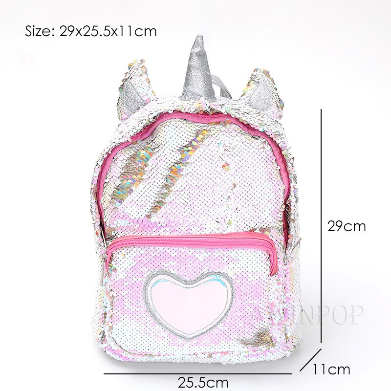 Mermaid Sequin Backpack for Girls Children Large 3D Cartoon Unicorn School Bag Teenager Hologram Heart Love Backpack: 18