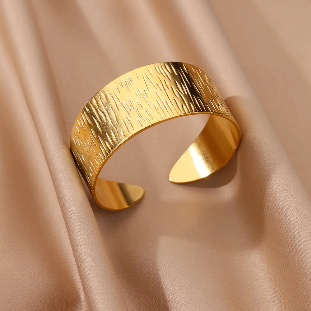 Pulseira larga irregular dobrável vintage para mulheres homens cor dourada 316l aço inoxidável pulseira geométrica moda joias presente: Luz de Cor Amarela