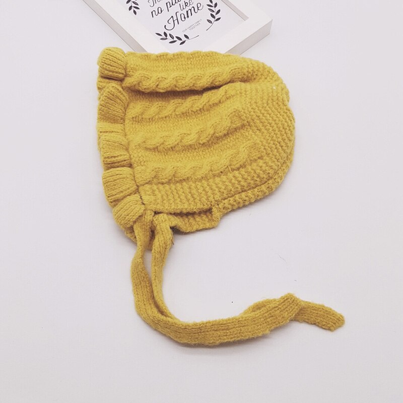 LXA-Winter Baby Girls Toddler Solid Print Hats With Ruffle Casual Caps Headwear: Yellow