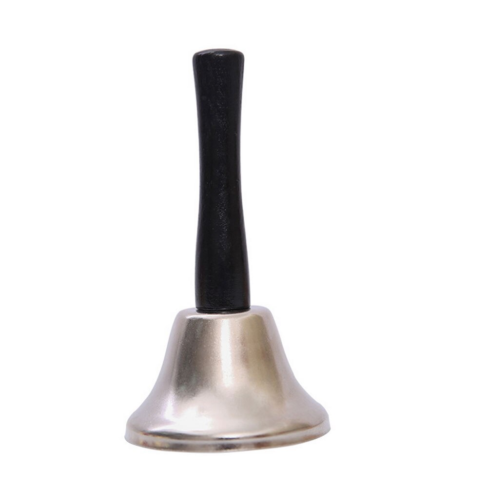 1Pc Kerstman Hand Bell Staal Service Handbells Met Zwarte Houten Handgrepen Voor Scholen Diner Bellen Senioren Decor Xmas Prop: silver