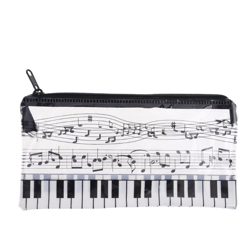 Estuche de lápices para Teclado de Piano de notas musicales, bolsa de plástico transparente para bolígrafos, para estudiantes
