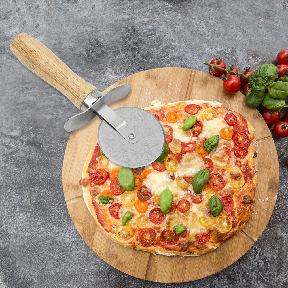 Roestvrij Staal Pizza Mes Met Houten Handvat Ronde Pizza Cutter Gebak Pasta Deeg Bakken Tool Thuis Keuken Accessoires