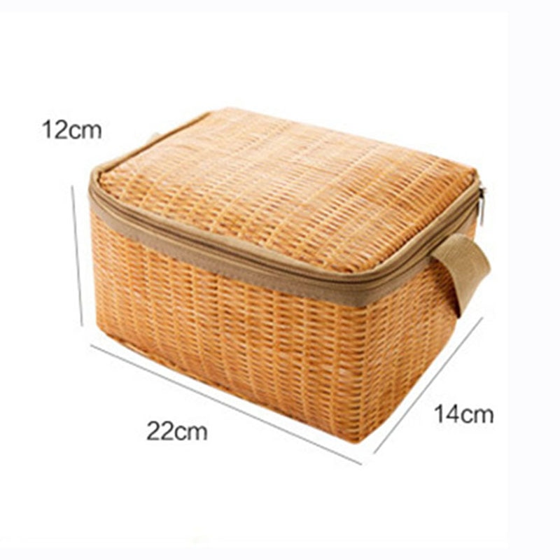 Draagbare Geïsoleerde Thermische Koeler Lunchbox Imitatie Rotan Lunch Tas Picknick Verdikte Isolatie Pack Waterdichte Bento Tas