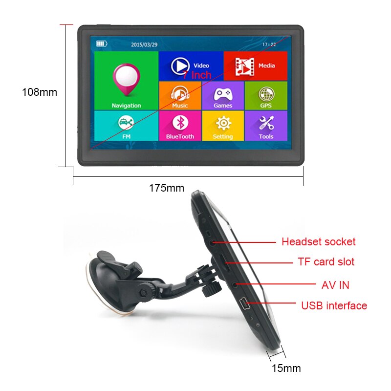 Navegador GPS con pantalla de 7 pulgadas, GPS para coche, MTK, 800MHz, RAM, 256M de ROM, 8G, HD, 800x480, sistema de navegación, mapas de Europa