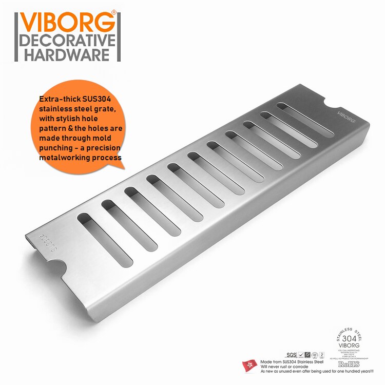 VIBORG 800mm x 100mm Deluxe 304 Rvs Extra dikke Rechthoekige Badkamer Douche Linear Afvoerputje Drainage stainer