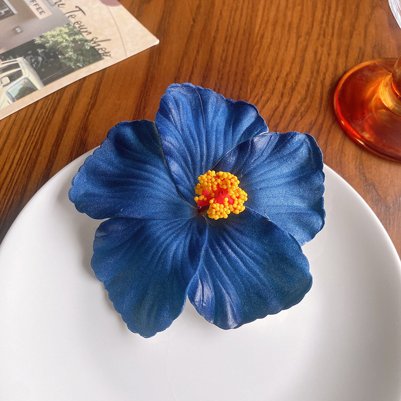 Fermaglio per capelli fiore colorato hawaiano per donne Ragazze Romantico fiore bohéaspetto clip per frangia laterale Fermagli per capelli a becco d'anatra Accessori per capelli: Blu