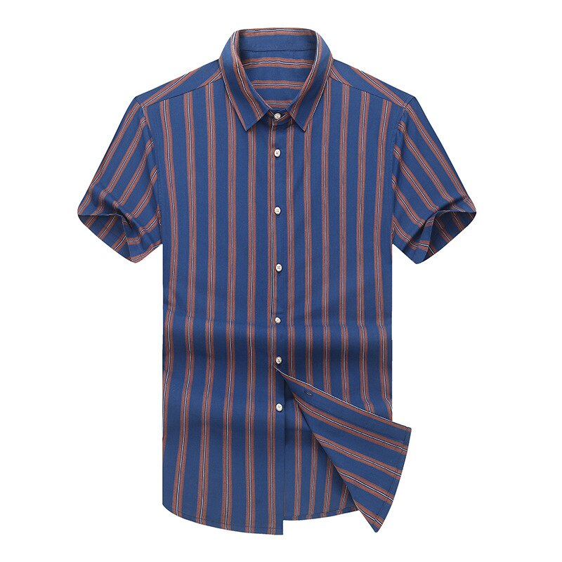 men plus size shirt short sleeve 6XL 7XL 8XL Men business srtipe Shirt Loose Short Sleeve casual shirts Cotton Mens: blue / chest(146)
