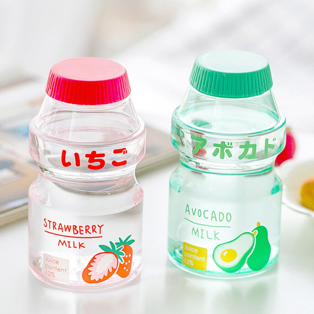 Plastic Water Bottle Tour Drinking Bottle lanyard Yakult Shape Cute Kawaii Milk Carton Shaker Bottle for Kids/Adult