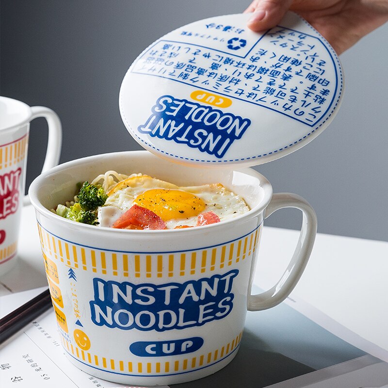 Japanse Creatieve Grote Thuis Ramen Kom Met Deksel Grote Studentenflat Noodle Granen Kom Keramische Cup Instant Noodle Kom