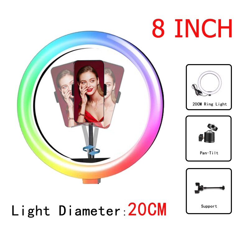 8 Inch /10 Inch Dimmable RGB LED Selfie Ring Fill Light Photo Ring Lamp with Tripod Two Adjustable for Makeup Video Live: Brown